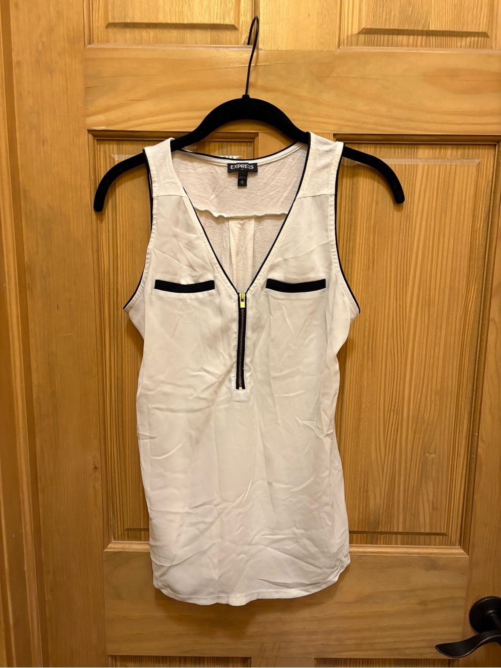 Express White Sleeveless Zip Tank with Black Trim